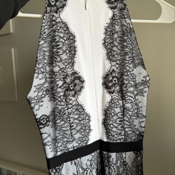 BCBG MAXAZRIA Georgianna Halter Lace Trim Black and White Long Dress - Picture 5 of 6